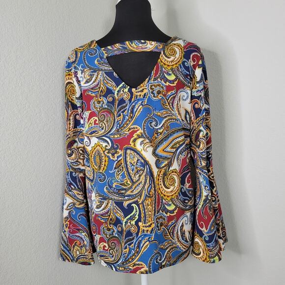 Valerie Stevens Bell Sleeve Paisley Top Medium - Picture 5 of 9
